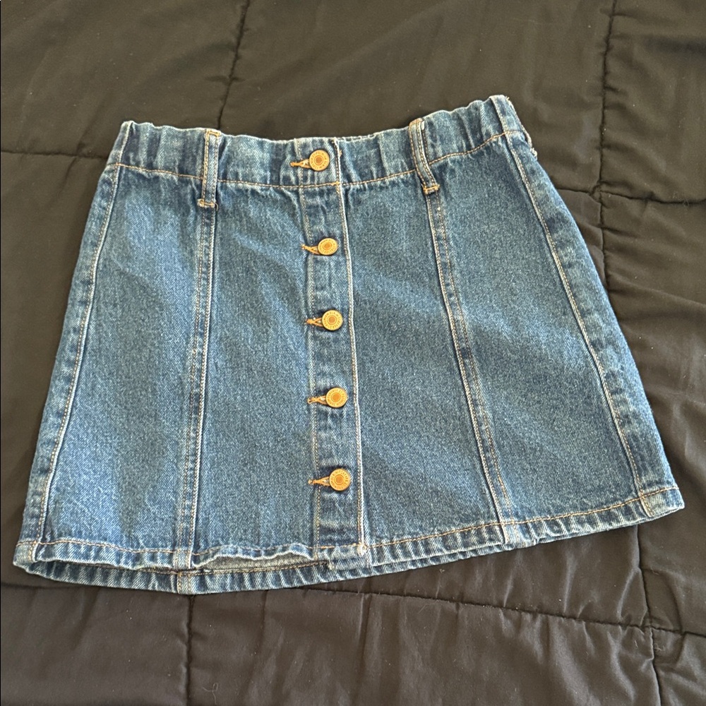 Forever 21 Girls Blue Denim Skirt Button Detail Adjustable Waistband Sz  9/10